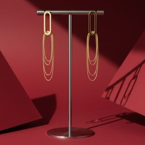 Gold Long Oval Dangle Earrings